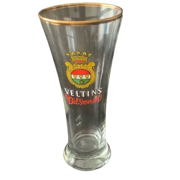 Vintage Veltins Bilsener Pilsner Beer Glass Raise a Glass to Tradition Gold Trim - Picture 2 of 12